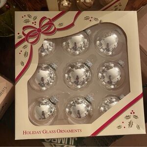 Silver Holiday Glass Ornaments Set 2 boxes nib nwt vintage